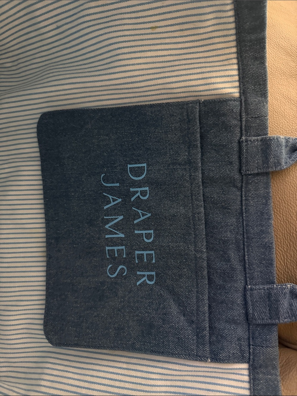 Draper James Blue Canvas Tote with Navy and White Straps - Picture 5 of 12